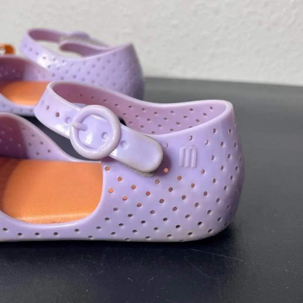 Mini Melissa Purple Orange Bow Tie Perforated Jelly Mary Jane Sandals